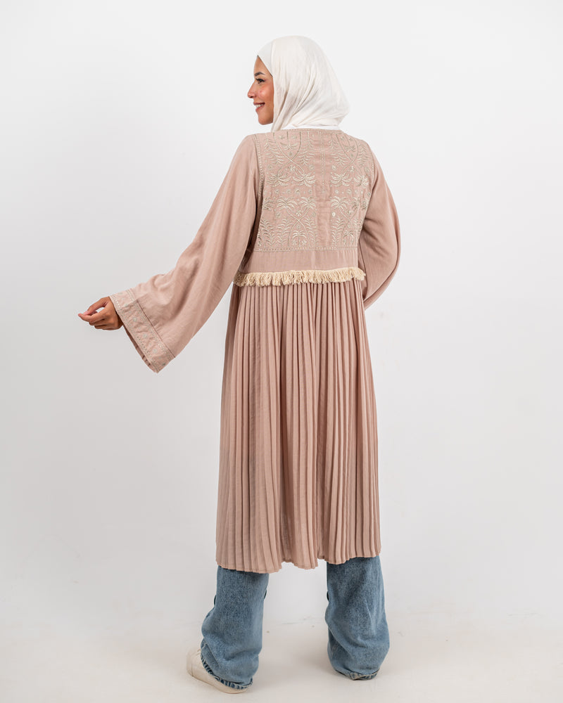 Linen Embroidered Cardigan - Beige