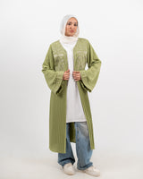 Linen Embroidered Cardigan - Olive