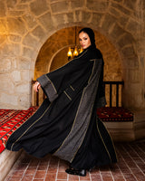 Linen Golden Piping Kaftan - Black