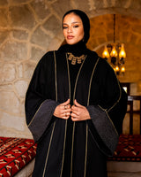 Linen Golden Piping Kaftan - Black