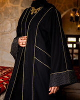 Linen Golden Piping Kaftan - Black