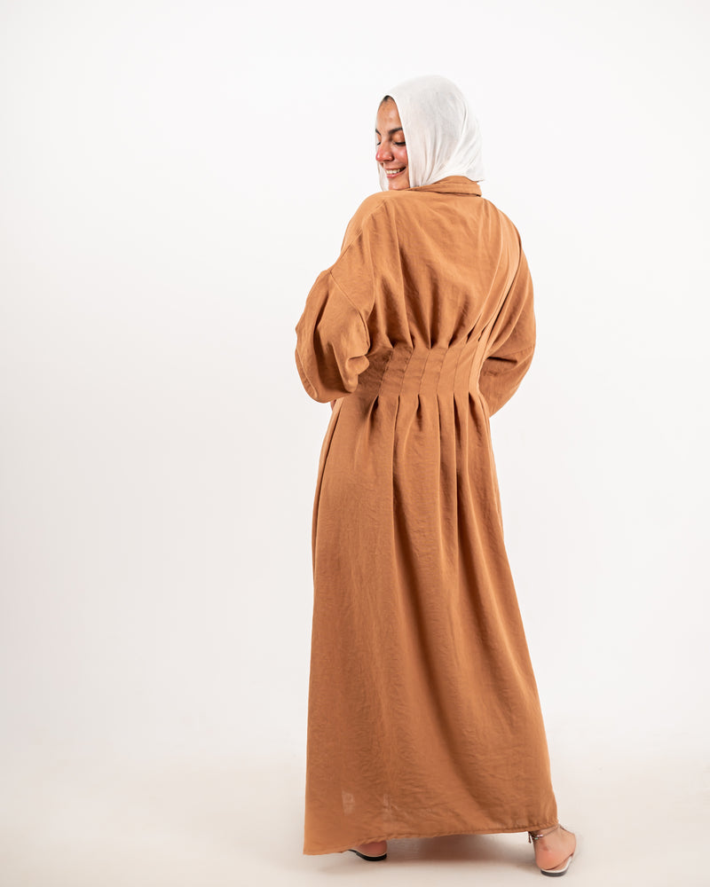 Linen Seamed Dress - Brown