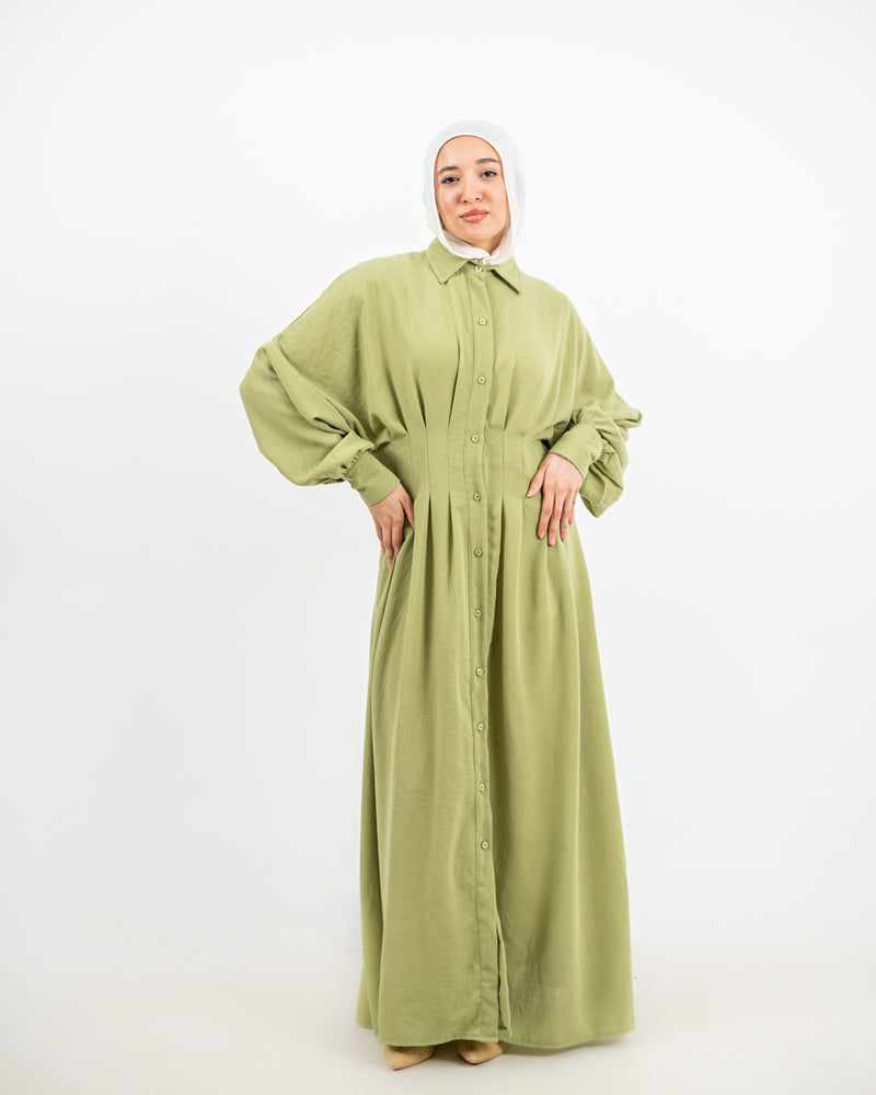 Linen Seamed Dress - Lime