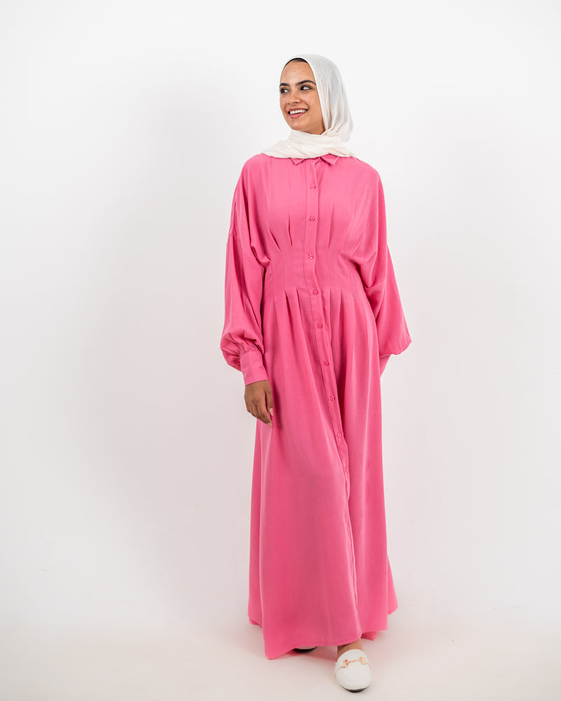 Linen Seamed Dress - Pink