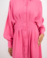 Linen Seamed Dress - Pink