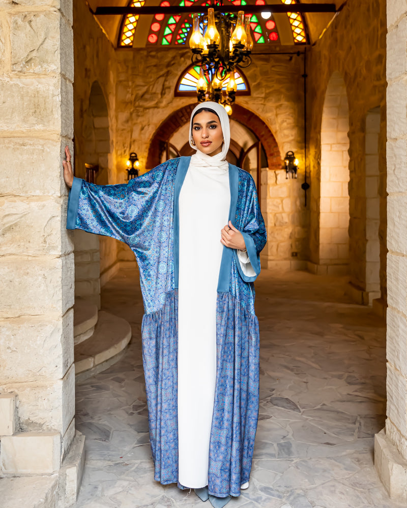 Mix Prints Velvet Kaftan - Blue