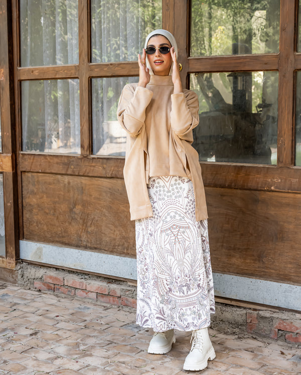 Oversized Suede Blouse - Beige