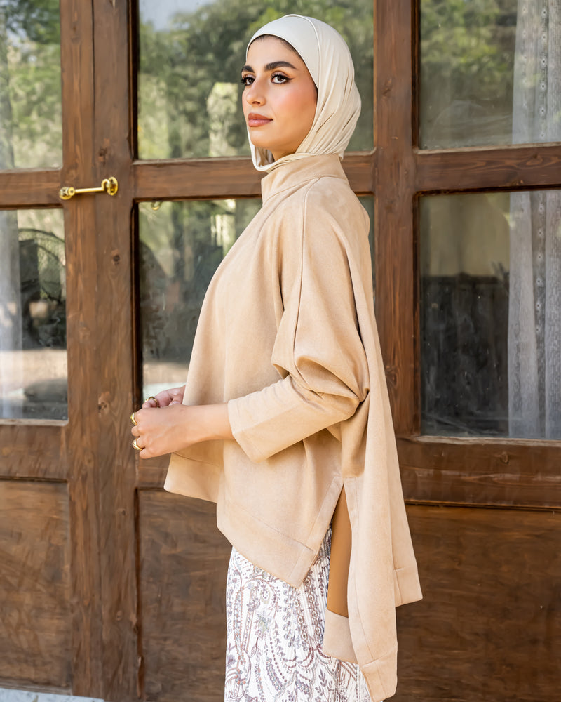 Oversized Suede Blouse - Beige