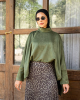 Accordion Suede Skirt - Green