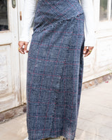 Plaid Fringed Skirt - Navy*Red