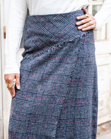 Plaid Fringed Skirt - Navy*Red