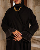 Pleated End Abaya - Black