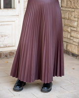 Pleated Leather Skirt - Maroon