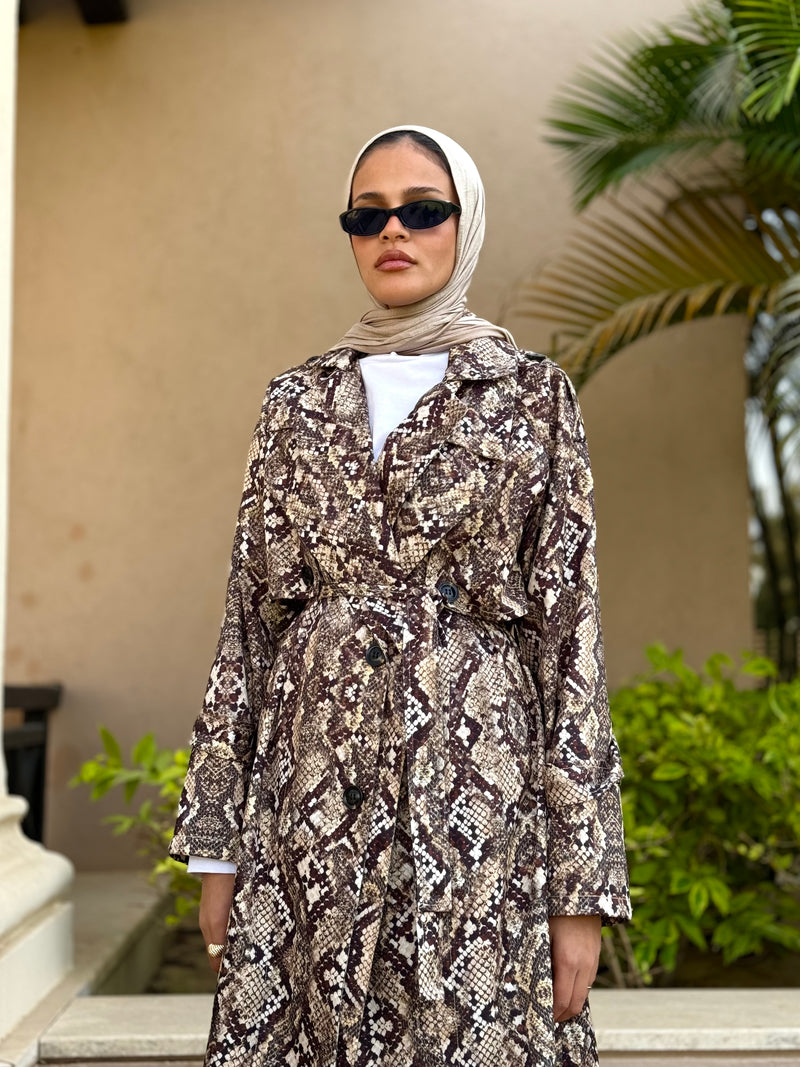 Printed Gabardine Coat - Beige