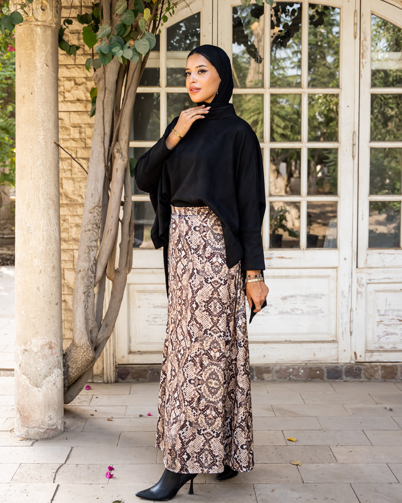 Printed Satin Skirt - Snake Beige