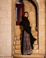 Printed Wrap Belt Abaya - Black