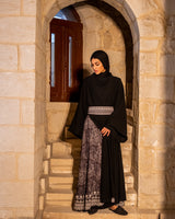 Printed Wrap Belt Abaya - Black