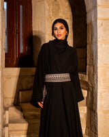 Printed Wrap Belt Abaya - Black