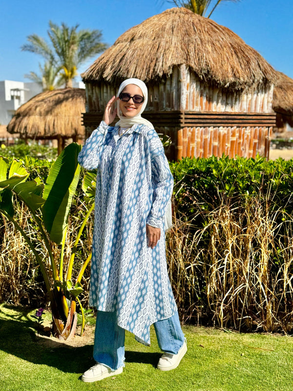 Printed Linen Shirt-Teal