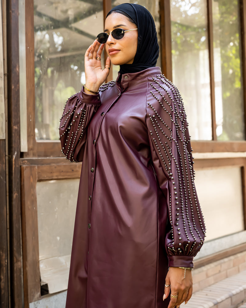 Shirt With Studded Sleeves - Maroon