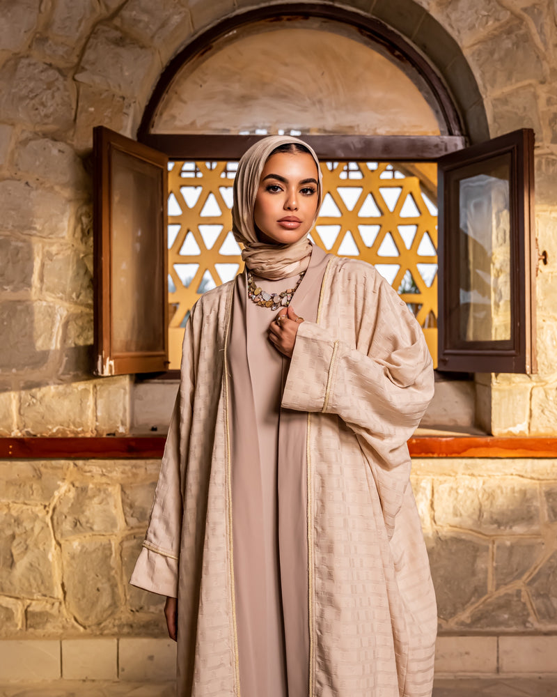 Squares Piped Kaftan - Beige