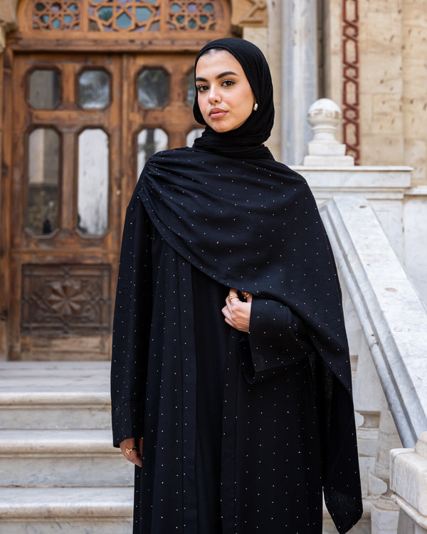 Strass Abaya With Wrap scarf - Black