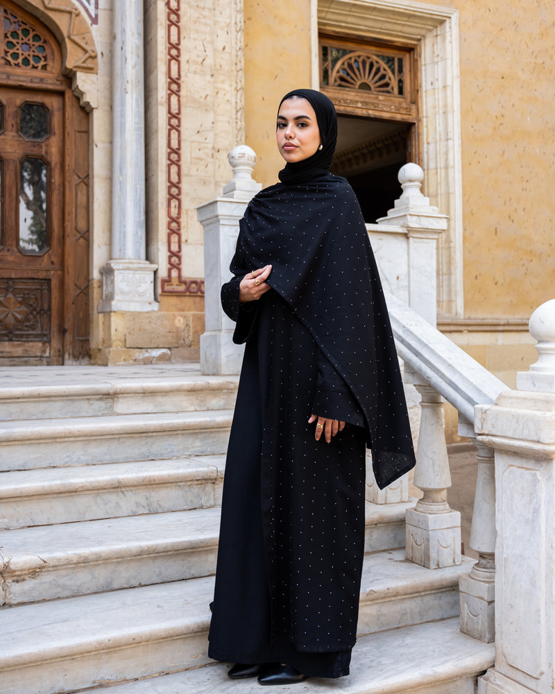 Strass Abaya With Wrap scarf - Black