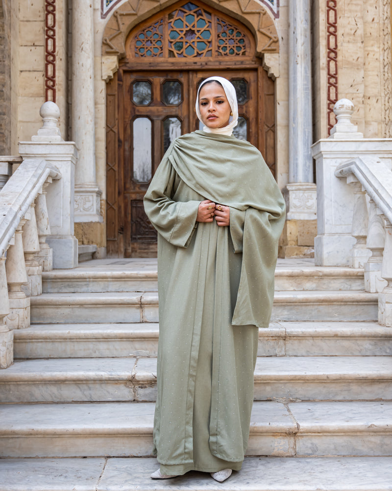 Strass Abaya With Wrap scarf - Olive