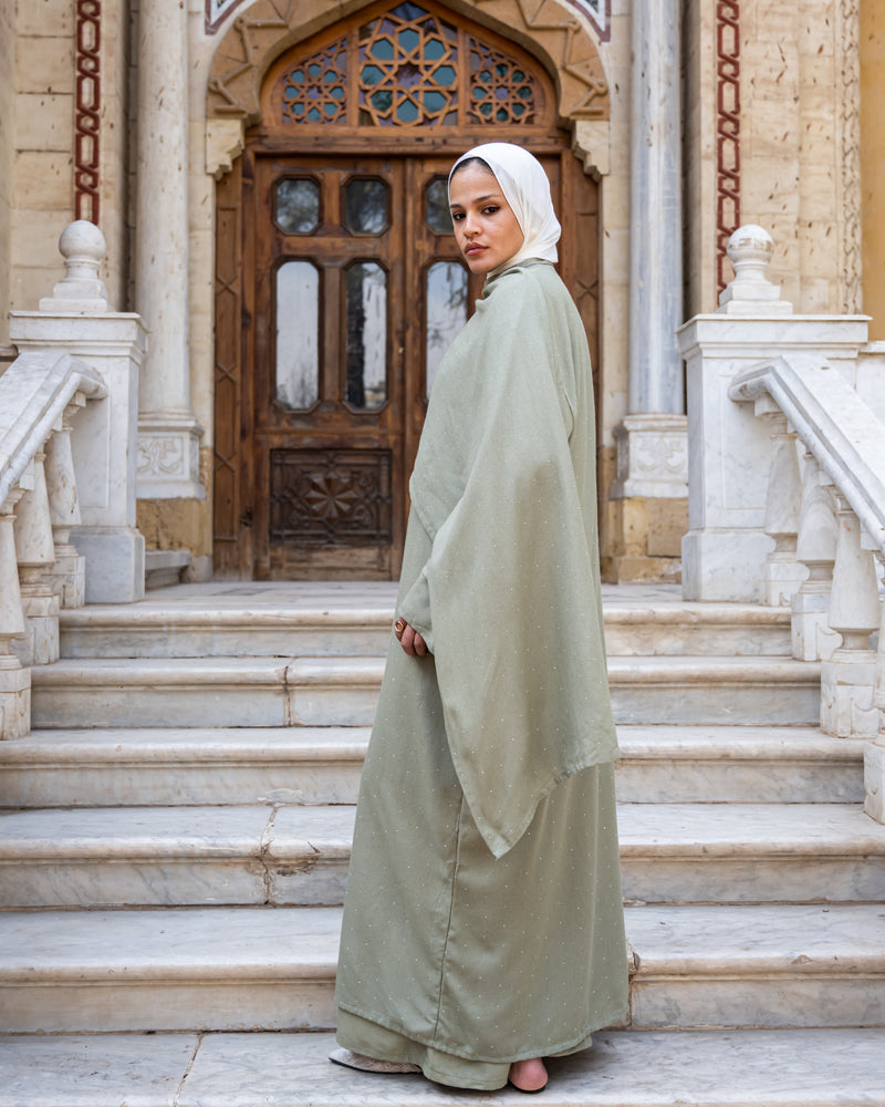 Strass Abaya With Wrap scarf - Olive