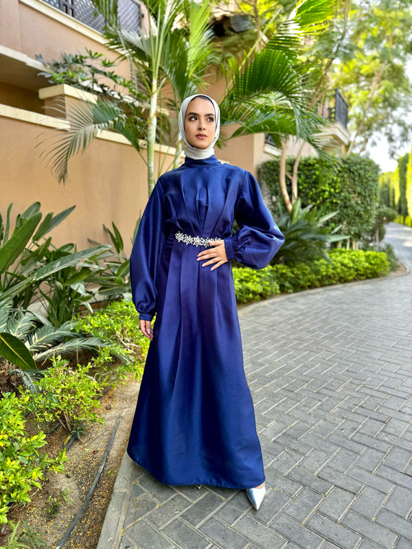 Taffeta Shiny Dress - Dark Blue