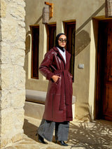 Teddy Leather Coat - Maroon