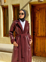 Teddy Leather Coat - Maroon