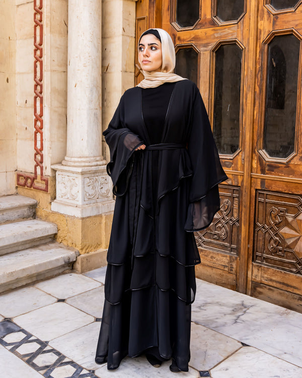 Layered Chiffon Abaya-Black